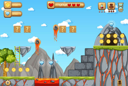 Collecting Coins Platformer Game Template illustrationのイラスト素材