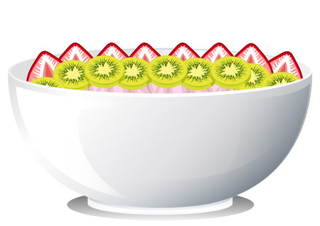 Side view of fruits salad bowl isolated illustrationのイラスト素材