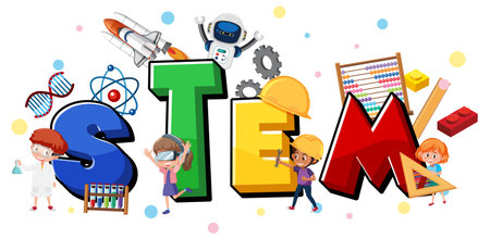 Colourful STEM education text icon illustration