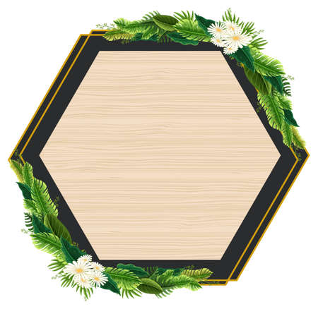 Hexagon frame with tropical green leaves illustrationのイラスト素材