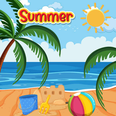 Summer season with beach background illustrationのイラスト素材