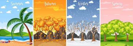 Set of four seasons backgrounds illustrationのイラスト素材