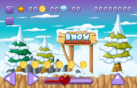 A Game Template Snow Forest Scene illustrationのイラスト素材