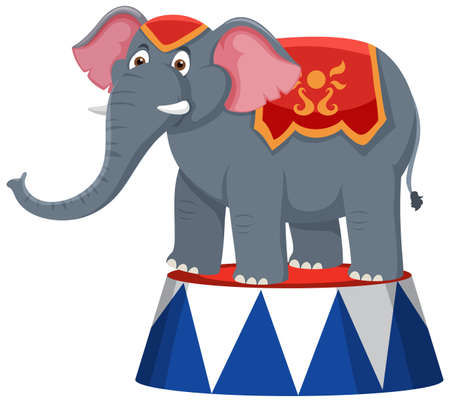 Elephant performance standing on stage illustrationのイラスト素材