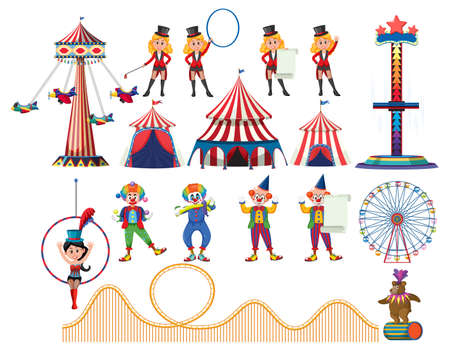 Set of amusement park elements isolated illustrationのイラスト素材