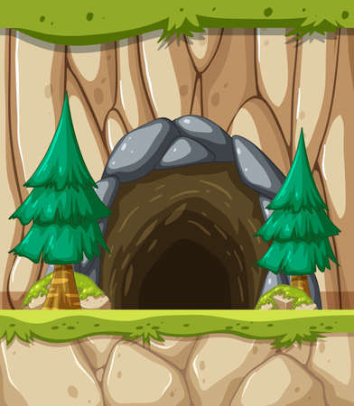 Stone cave in cartoon style illustrationのイラスト素材