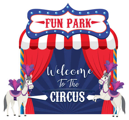 Welcome to the circus banner with horse performance illustrationのイラスト素材