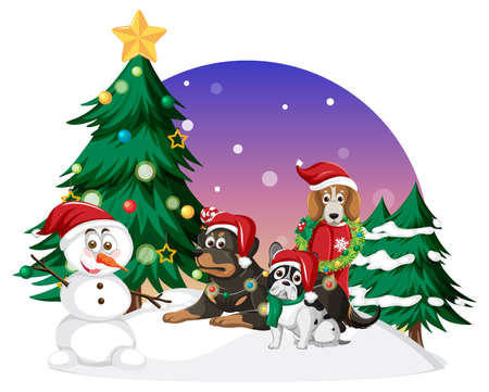 Happy animals in Christmas theme illustrationのイラスト素材