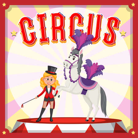 Circus poster design with magician girl cartoon illustrationのイラスト素材