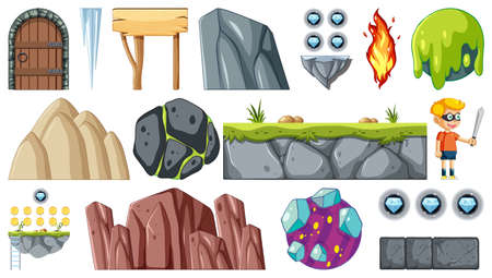 Set of isolated fantasy space objects illustrationのイラスト素材