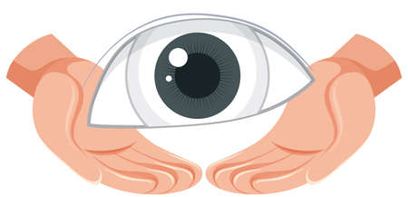 Human eye on hands in cartoon style illustrationのイラスト素材