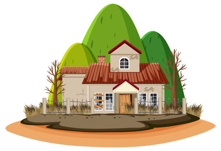 Isolated old broken house in the rural illustrationのイラスト素材