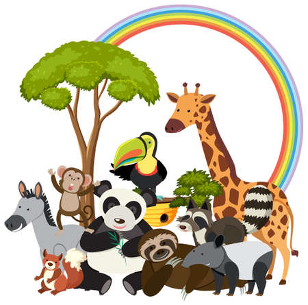 Cute African animals in flat style illustrationのイラスト素材