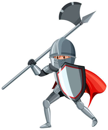 Medieval knight holding axe on white background illustrationのイラスト素材