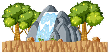 Waterfall in nature on white background illustrationのイラスト素材