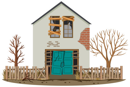 Abandoned house on white background illustrationのイラスト素材