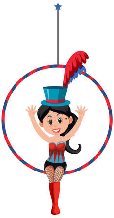 Circus performance with aerial female gymnast on ring illustrationのイラスト素材