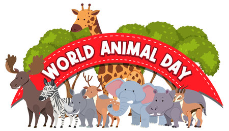 World Animal Day logo banner with african animals illustration