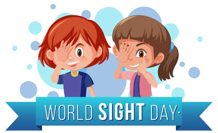 World Sight Day word with two girls cartoon characters illustrationのイラスト素材