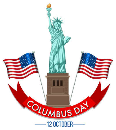 Columbus day banner with statue of liberty illustrationのイラスト素材