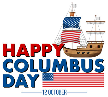 Happy Columbus day banner with flagship illustrationのイラスト素材
