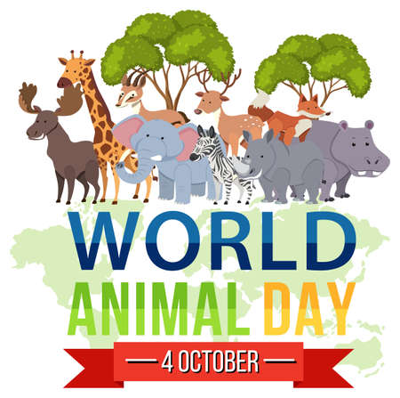 World Animal Day banner with African wild animals illustrationのイラスト素材