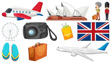 Set of summer vacation objects and elements illustrationのイラスト素材