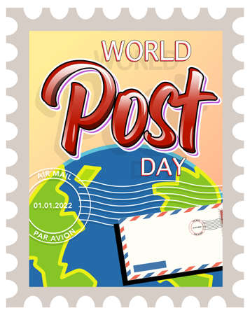 World Post Day logo with earth globe and envelope illustrationのイラスト素材