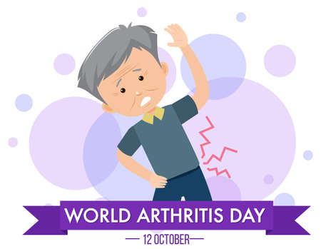 World Arthritis Day banner with old man suffering back pain illustrationのイラスト素材