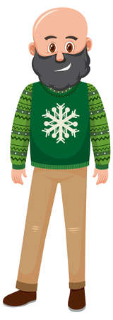 A bald man wearing Christmas outfits on white background illustrationのイラスト素材