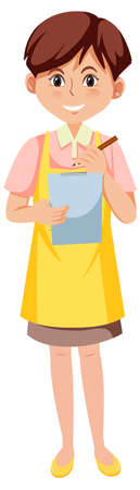 Young female waitress taking an order cartoon character on white background illustrationのイラスト素材