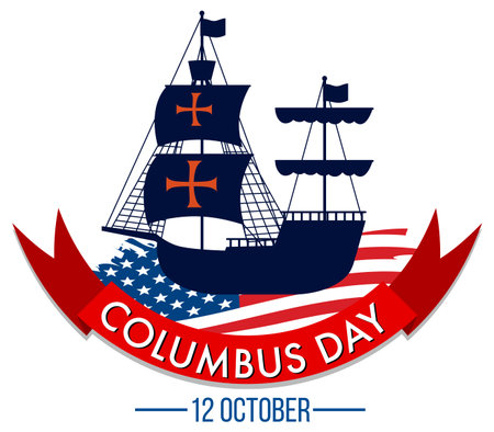 Happy Columbus day banner with flagship illustrationのイラスト素材