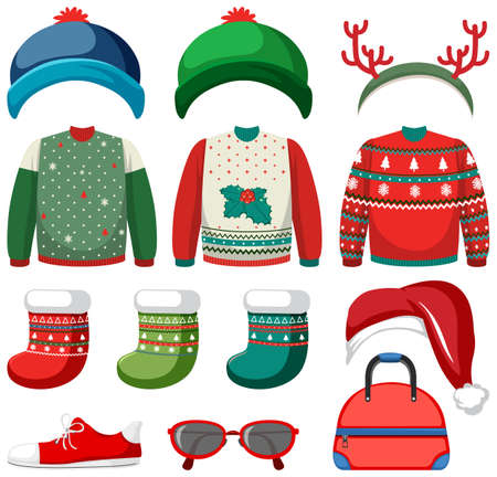 Set of Christmas outfits and accessories illustrationのイラスト素材