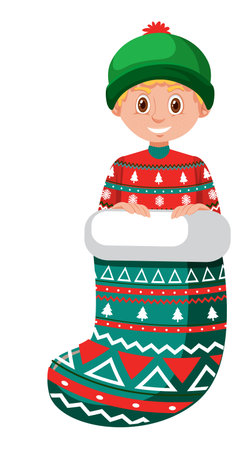 A boy in Christmas stocking isolated illustrationのイラスト素材