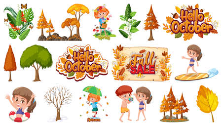 Set of four seasons trees and nature objects illustrationのイラスト素材