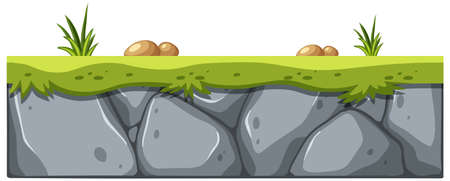 Isolated dirt ground with green grass illustrationのイラスト素材