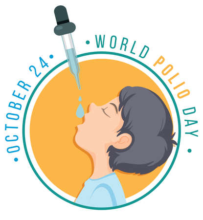 World Polio Day banner with a boy receiving oral polio vaccine illustrationのイラスト素材