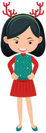 A girl wearing Christmas outfits on white background illustrationのイラスト素材