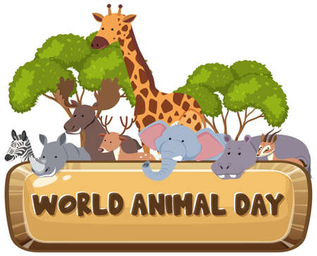 World Animal Day banner with African wild animals illustrationのイラスト素材