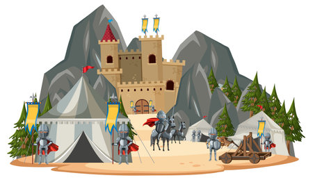 Isolated landscape of medieval army camp illustrationのイラスト素材