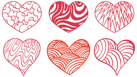 Set of different hearts in doodle style illustrationのイラスト素材