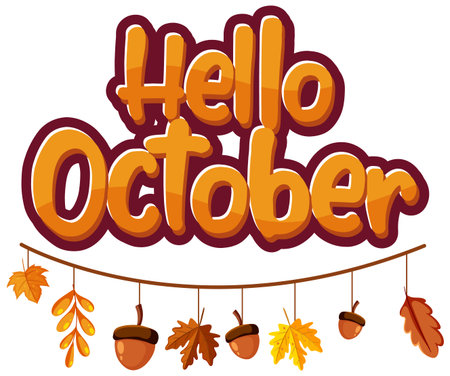 Hello October with ornate of autumn leaves illustrationのイラスト素材