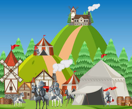 Medieval army camp scene illustrationのイラスト素材