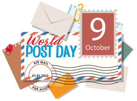 World post day word on envelope with stamp illustrationのイラスト素材