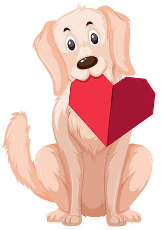 Cute dog carrying a folded heart in cartoon style illustrationのイラスト素材