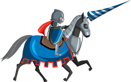 Medieval knight on horseback on white background illustrationのイラスト素材