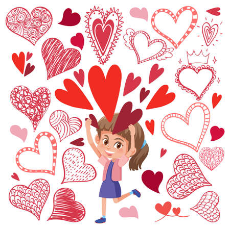 Valentine theme with many hearts illustrationのイラスト素材