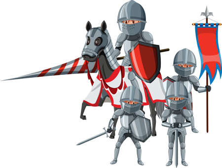 Medieval knights group on white background illustrationのイラスト素材