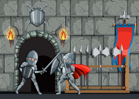 Medieval armoured knights fighting together illustrationのイラスト素材