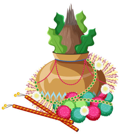 Coconut offering in claypot illustrationのイラスト素材